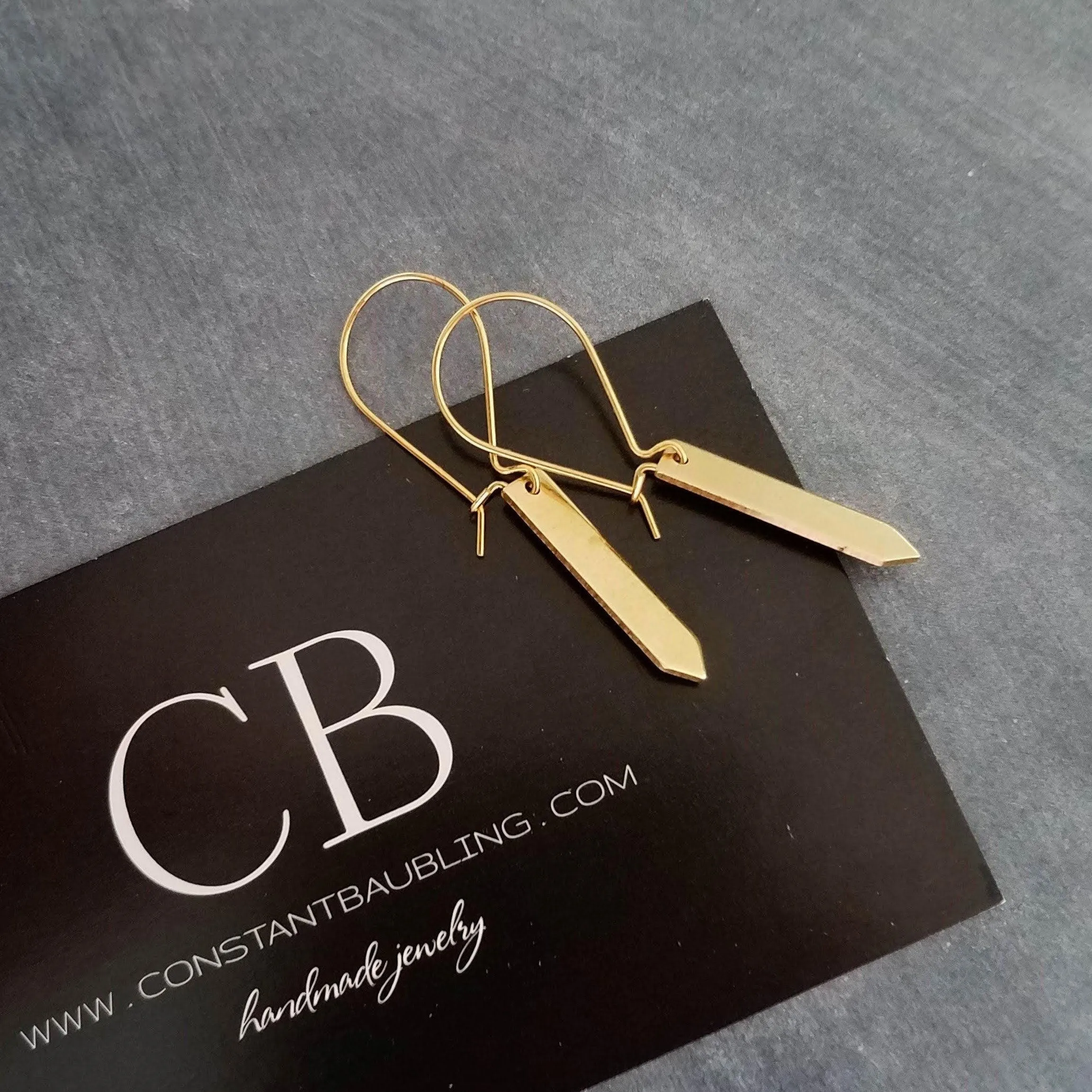 Gold Tag Earrings, minimalist earrings, dainty gold earrings, rectangular earrings, gold bar earrings, polygon earring, flag, spear earrings