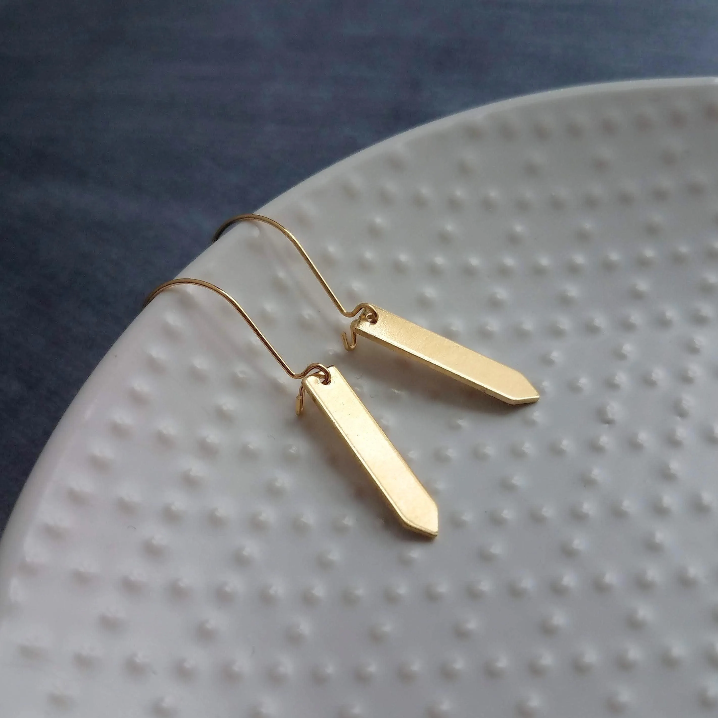 Gold Tag Earrings, minimalist earrings, dainty gold earrings, rectangular earrings, gold bar earrings, polygon earring, flag, spear earrings
