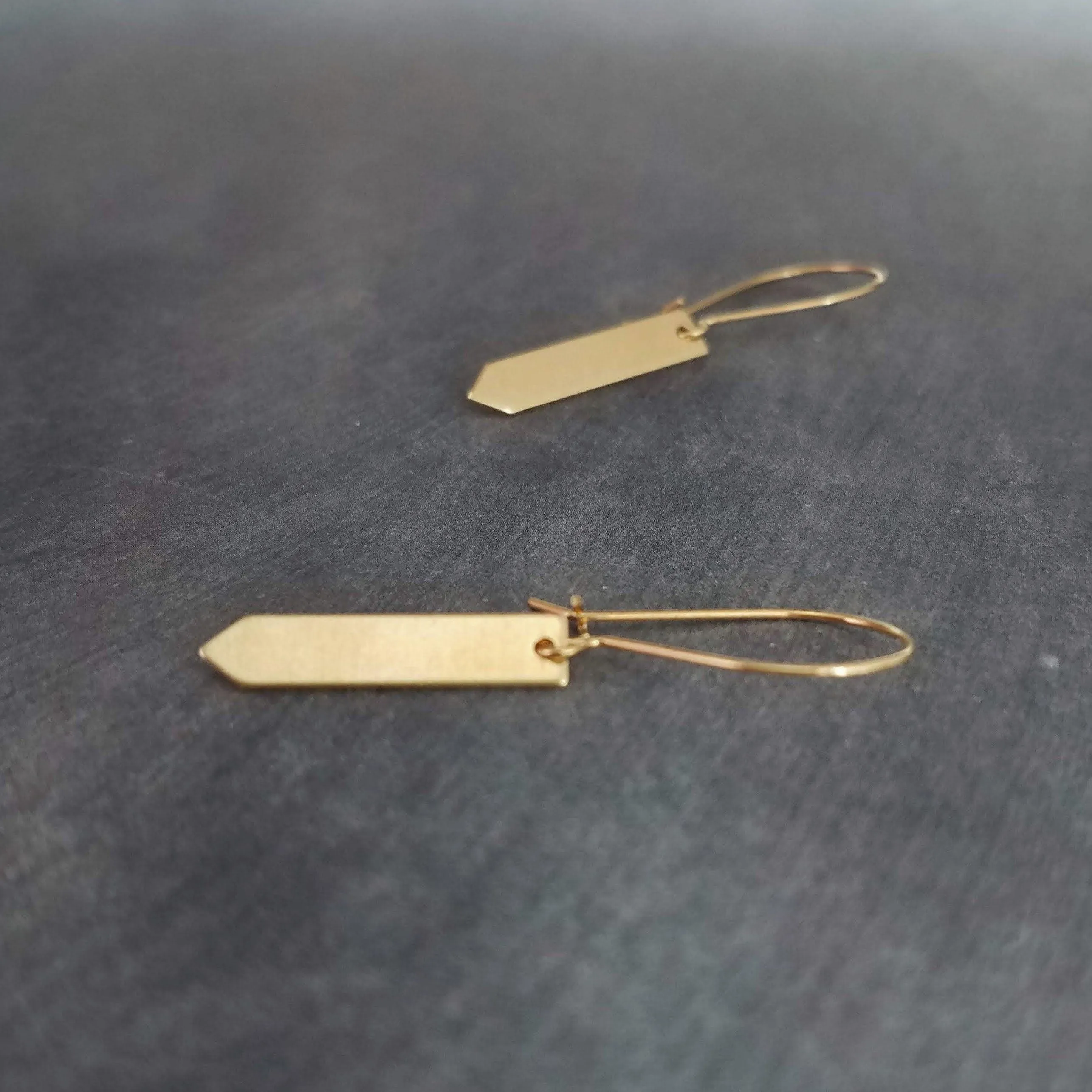 Gold Tag Earrings, minimalist earrings, dainty gold earrings, rectangular earrings, gold bar earrings, polygon earring, flag, spear earrings
