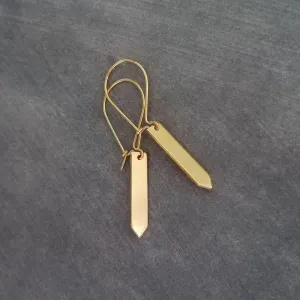 Gold Tag Earrings, minimalist earrings, dainty gold earrings, rectangular earrings, gold bar earrings, polygon earring, flag, spear earrings