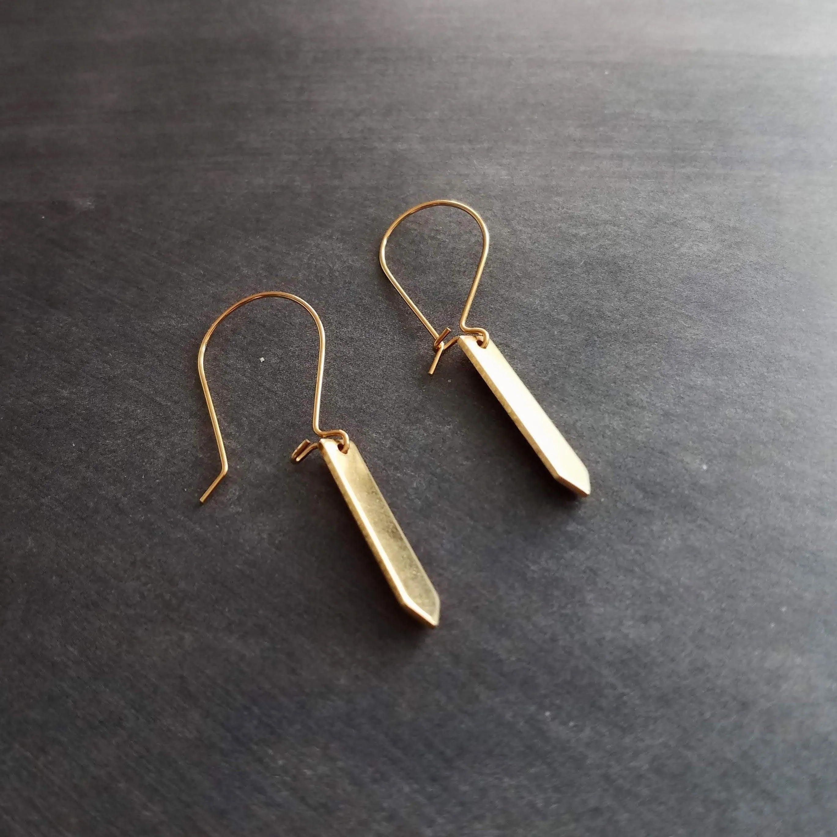 Gold Tag Earrings, minimalist earrings, dainty gold earrings, rectangular earrings, gold bar earrings, polygon earring, flag, spear earrings