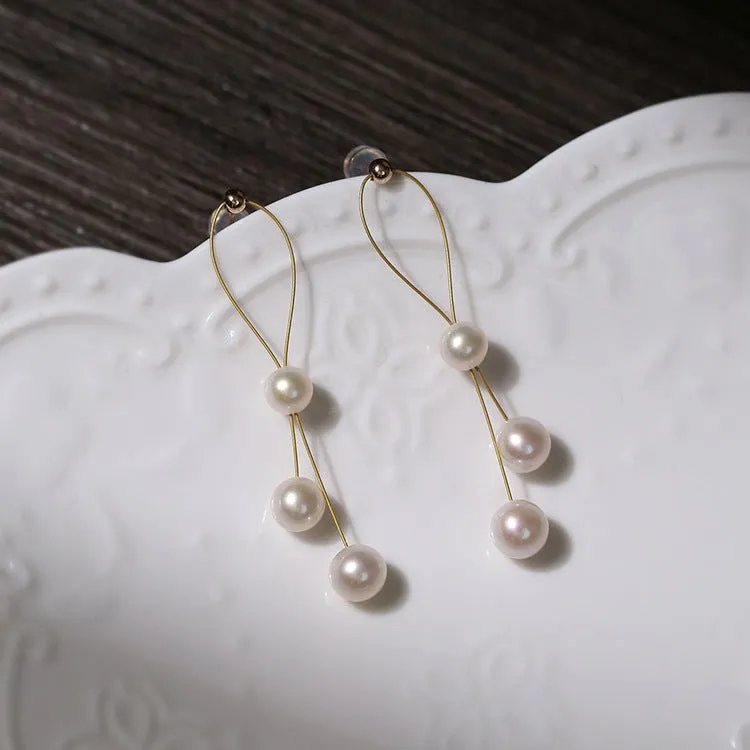 Gold Wire Pearl Earrings
