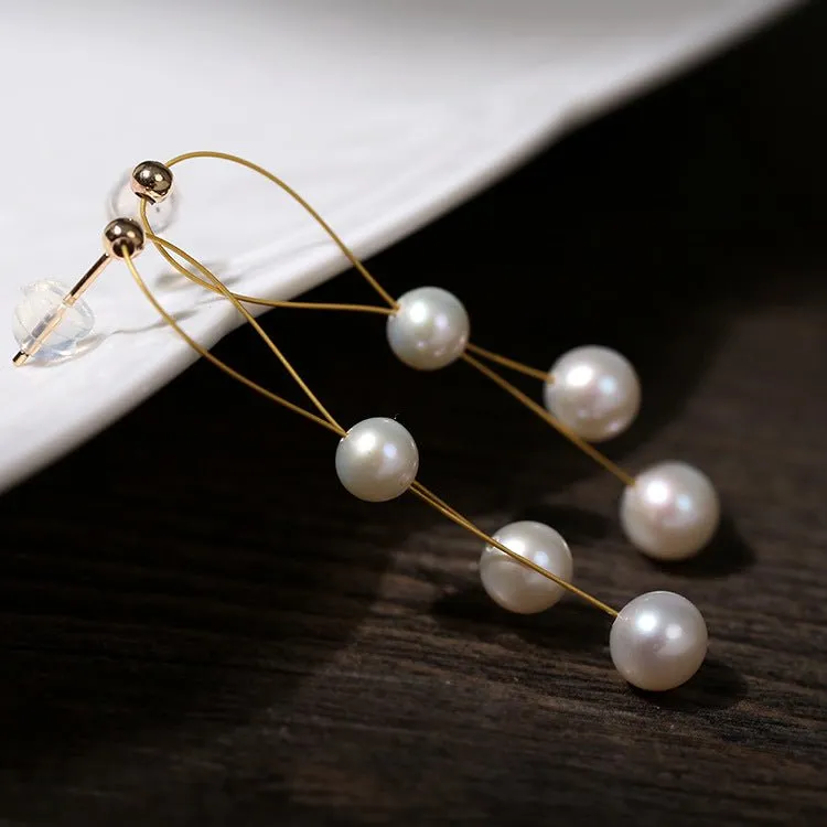 Gold Wire Pearl Earrings