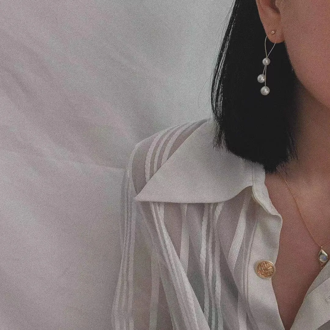 Gold Wire Pearl Earrings