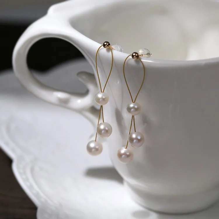 Gold Wire Pearl Earrings