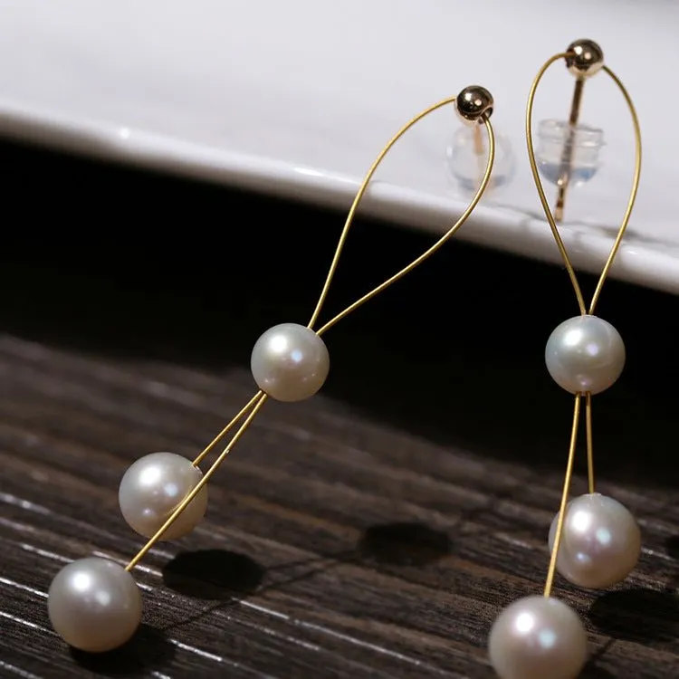 Gold Wire Pearl Earrings