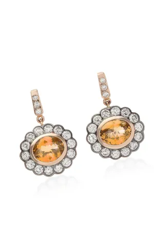 Golden Citrine & Diamond 14k Solid Rose Gold Earrings