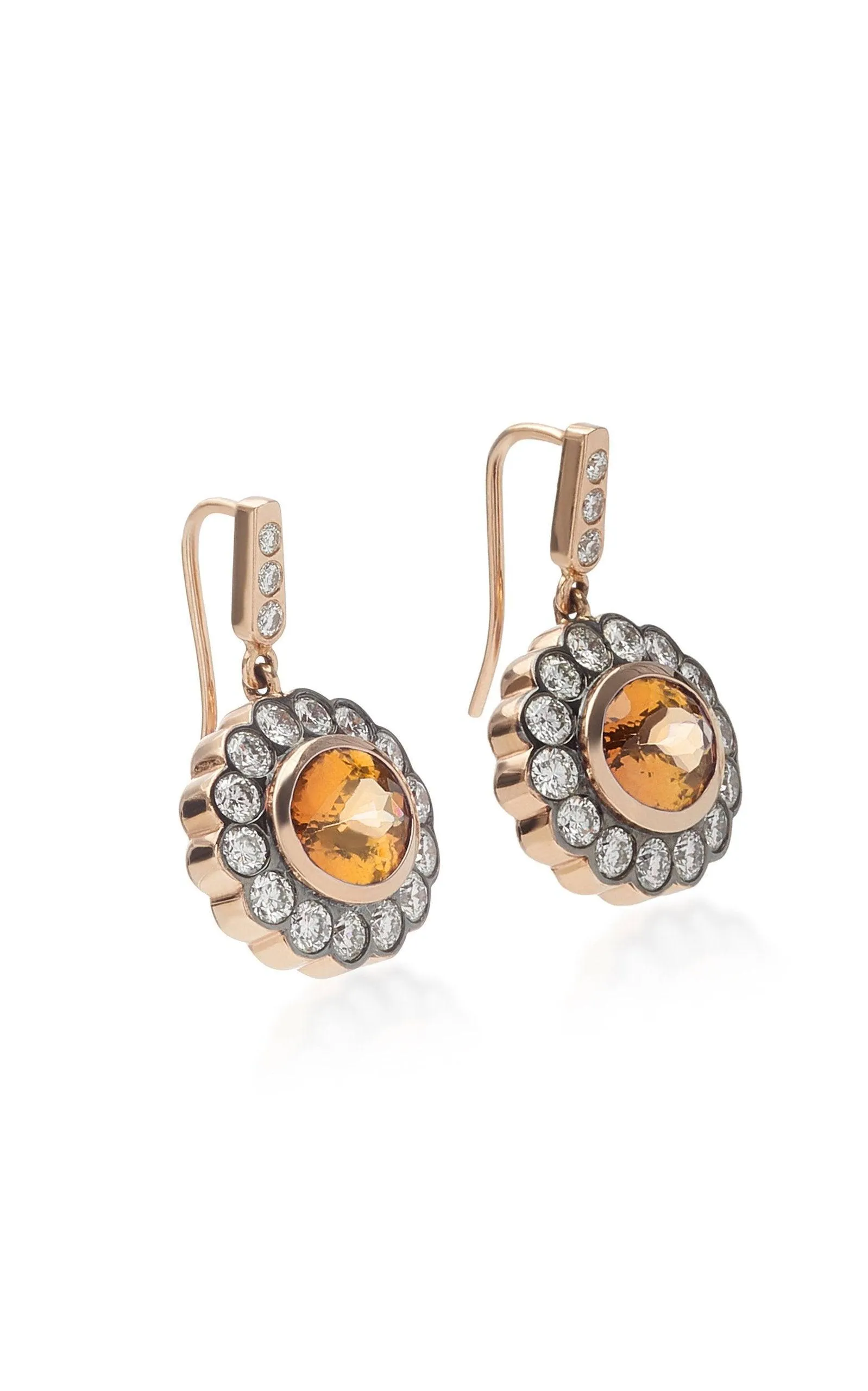 Golden Citrine & Diamond 14k Solid Rose Gold Earrings