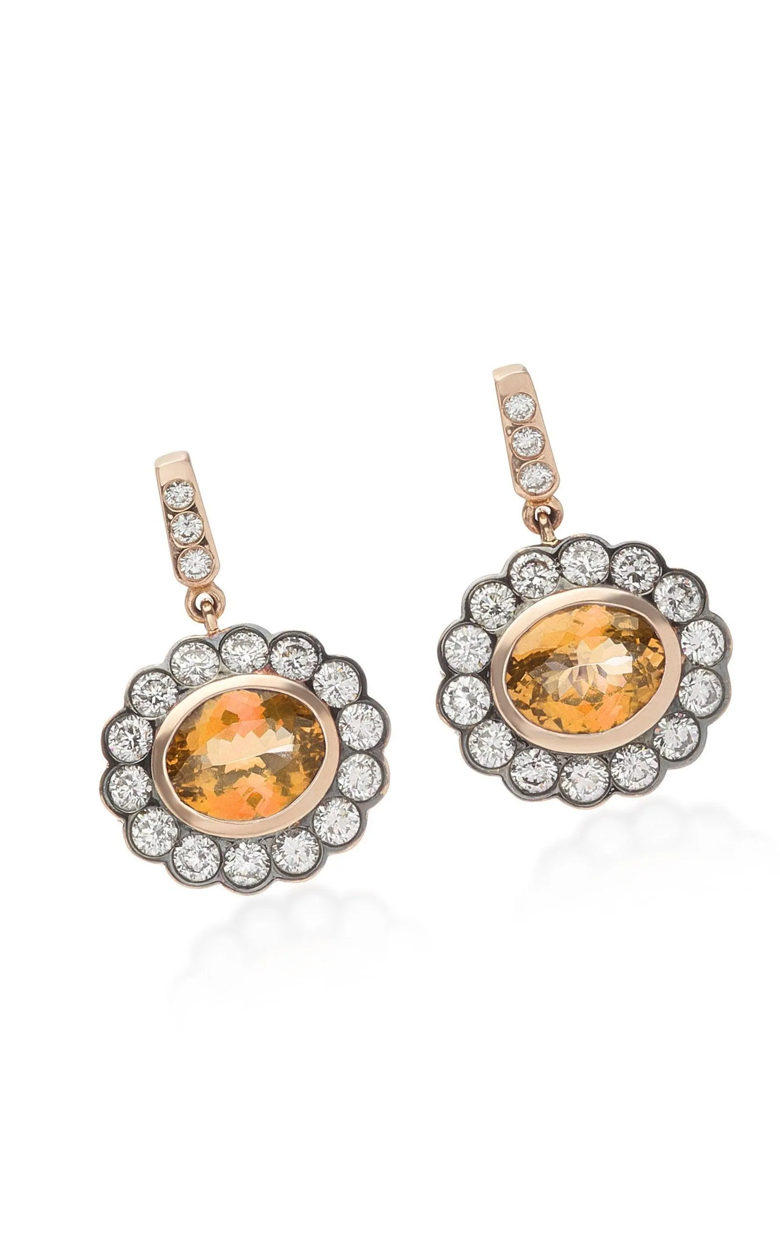 Golden Citrine & Diamond 14k Solid Rose Gold Earrings