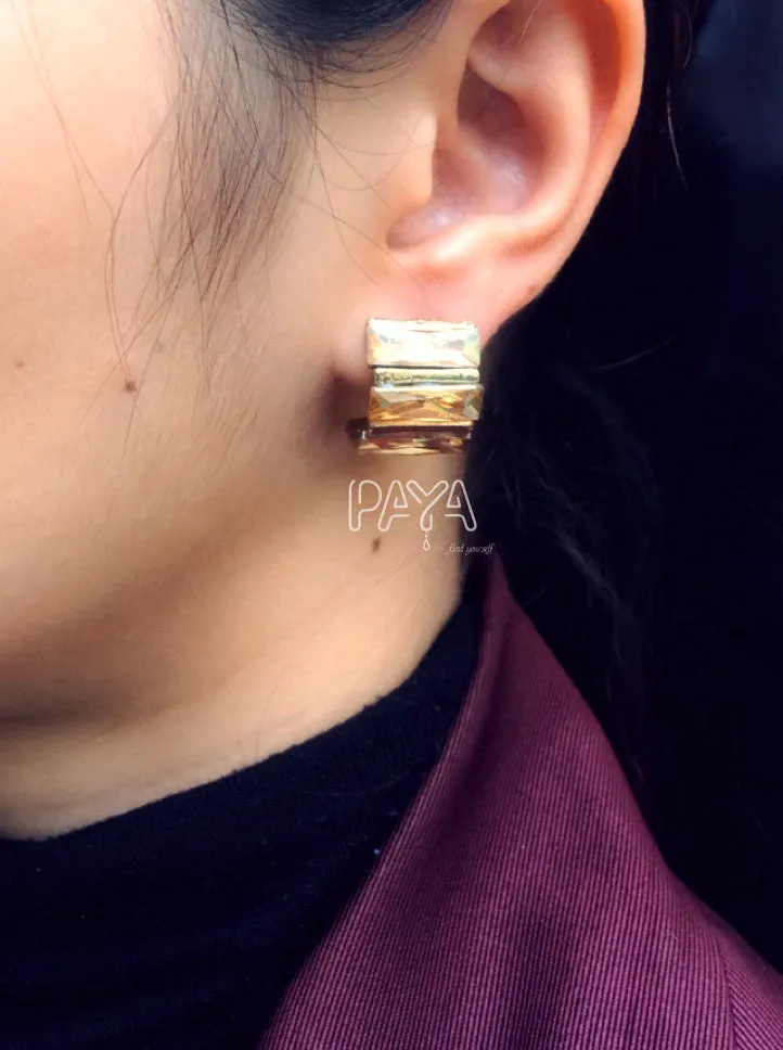 Golden Crystal Half Moon Studs