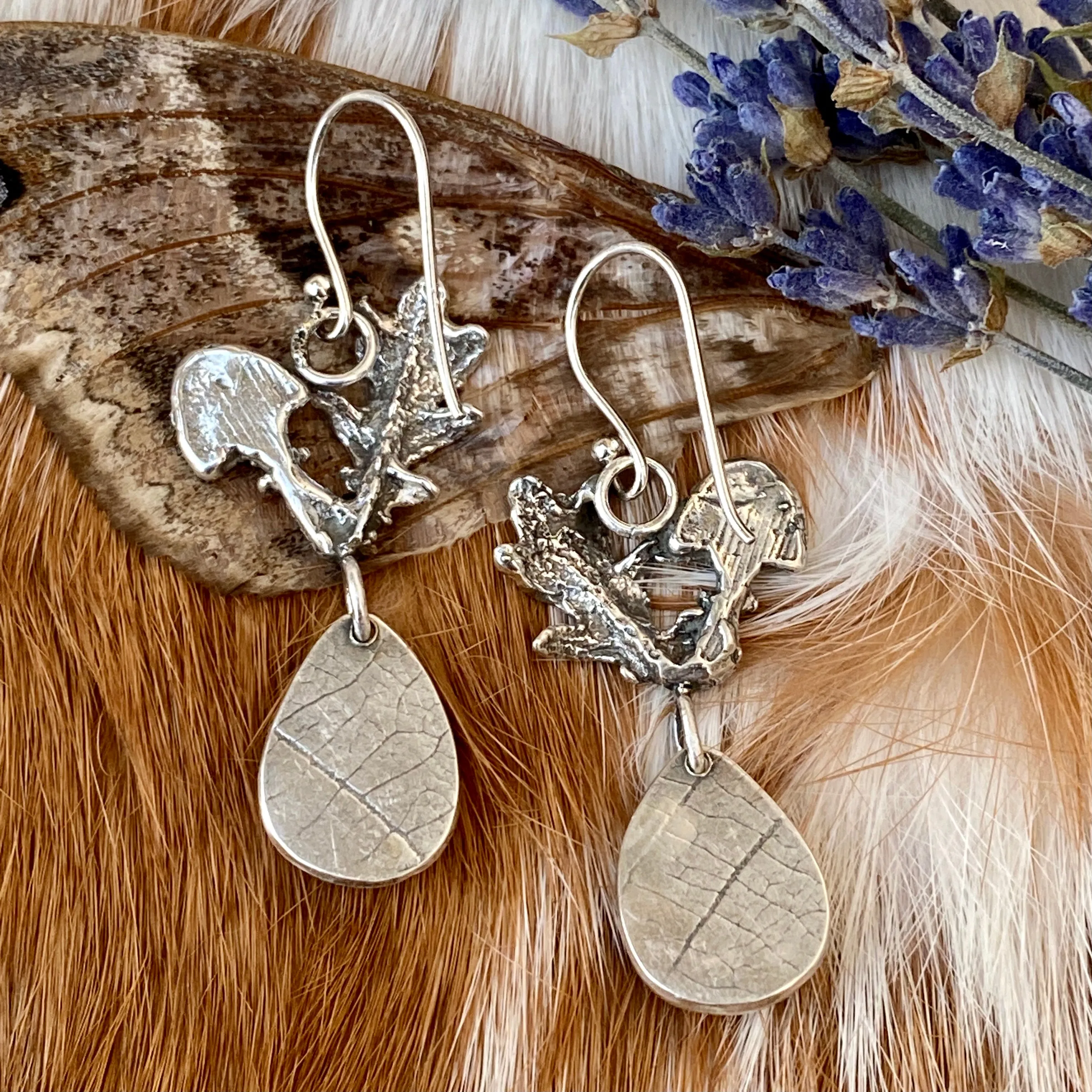 Golden Mushroom & Sapphire hand cast Sterling Silver Earrings