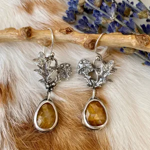 Golden Mushroom & Sapphire hand cast Sterling Silver Earrings
