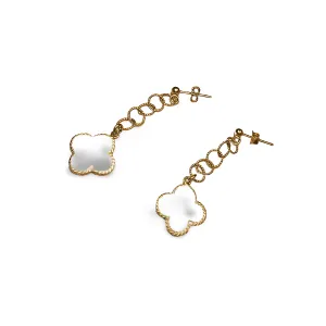 Gorgeous Italian 14K Yellow Gold 4 Leaf Clover Enamel Dangle Earrings