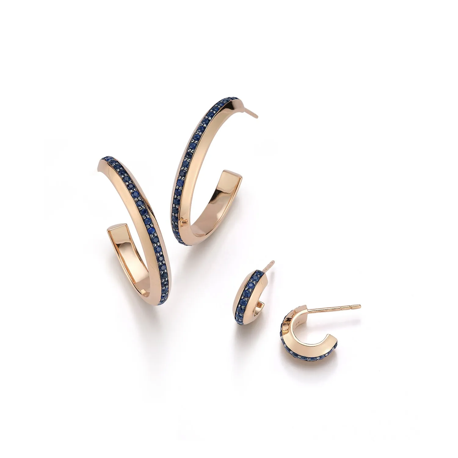 GRANT 18K AND BLUE SAPPHIRE KNIFE EDGE HOOP EARRINGS