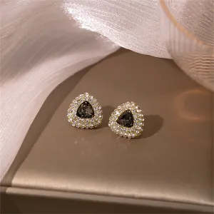 Gray Crystal & Cubic Zirconia Triangle Stud Earrings