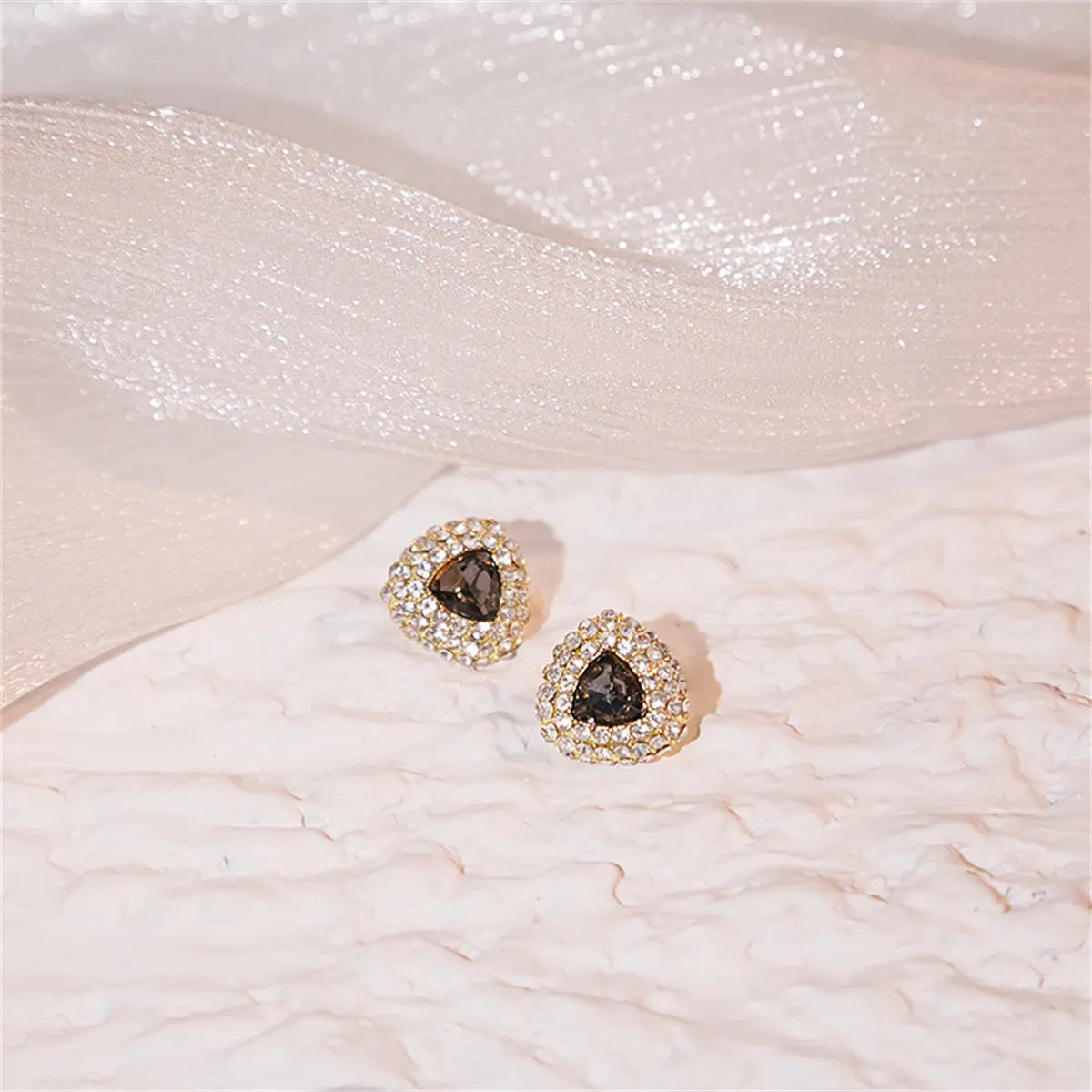 Gray Crystal & Cubic Zirconia Triangle Stud Earrings