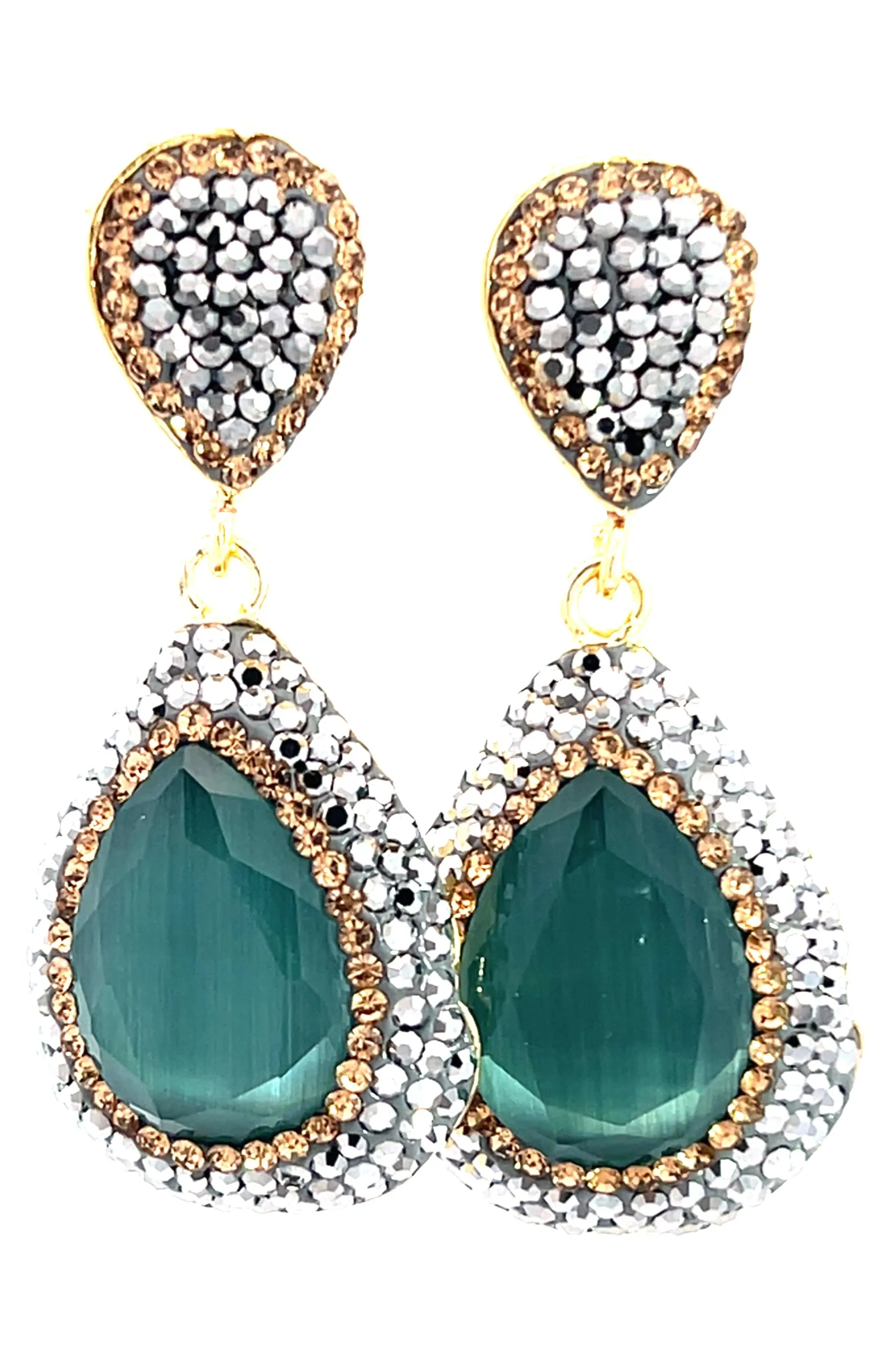 Green Agate Teardrop Gemstone Crystal Drop Earrings