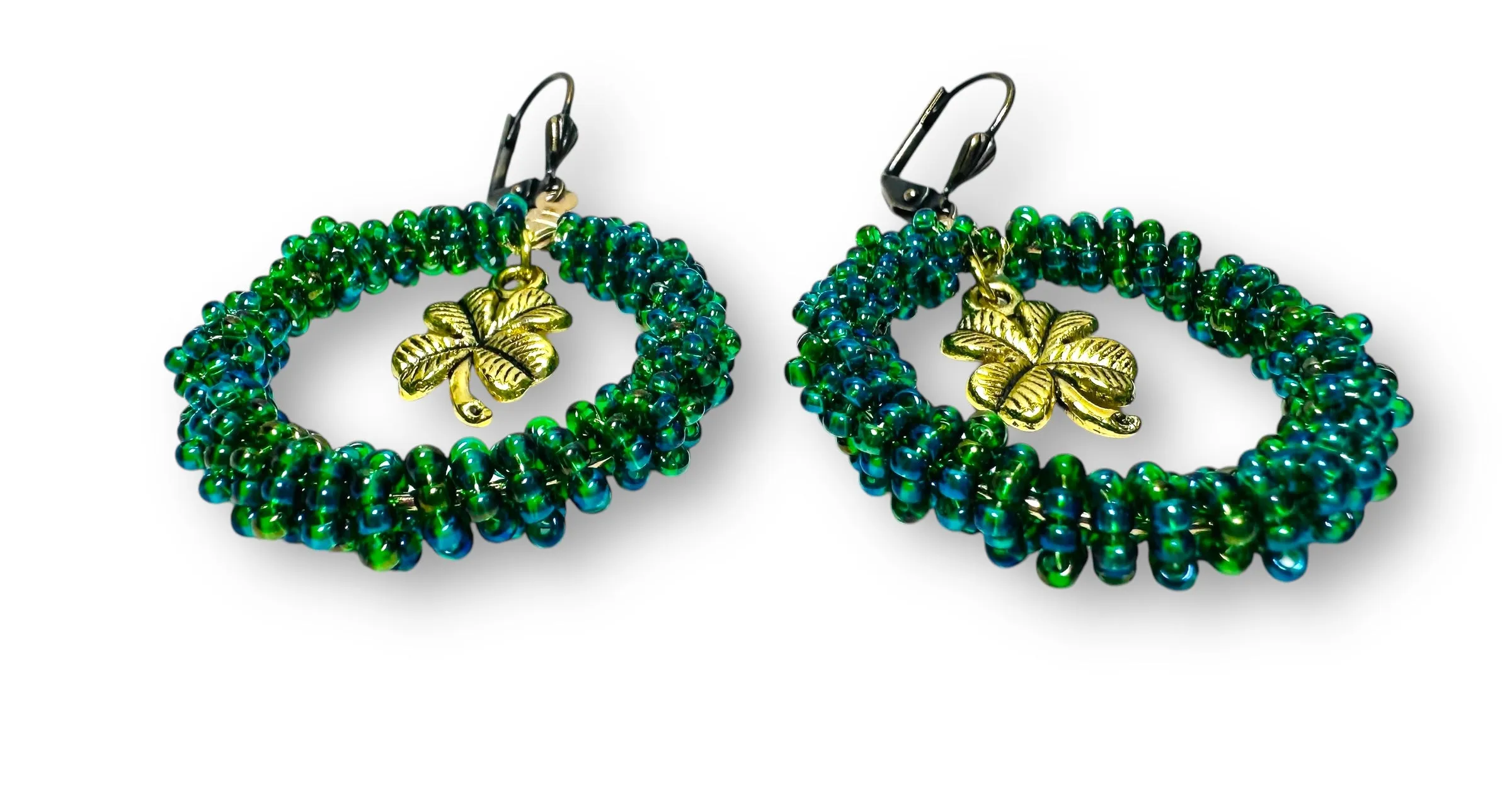 Green Beaded Hoop Earrings*
