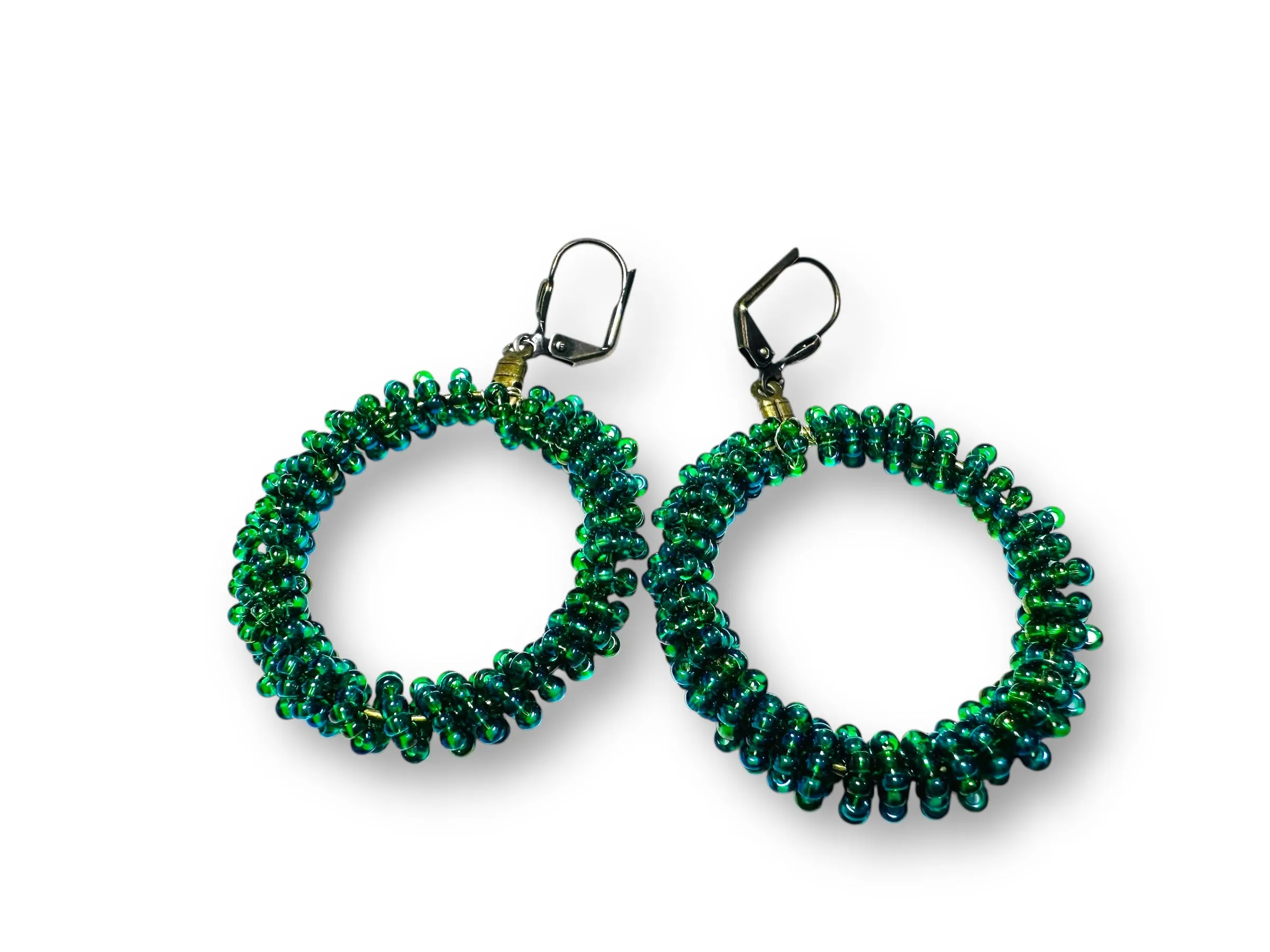 Green Beaded Hoop Earrings*