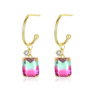 Green Crystal & Cubic Zirconia Dangle Hoop Earrings
