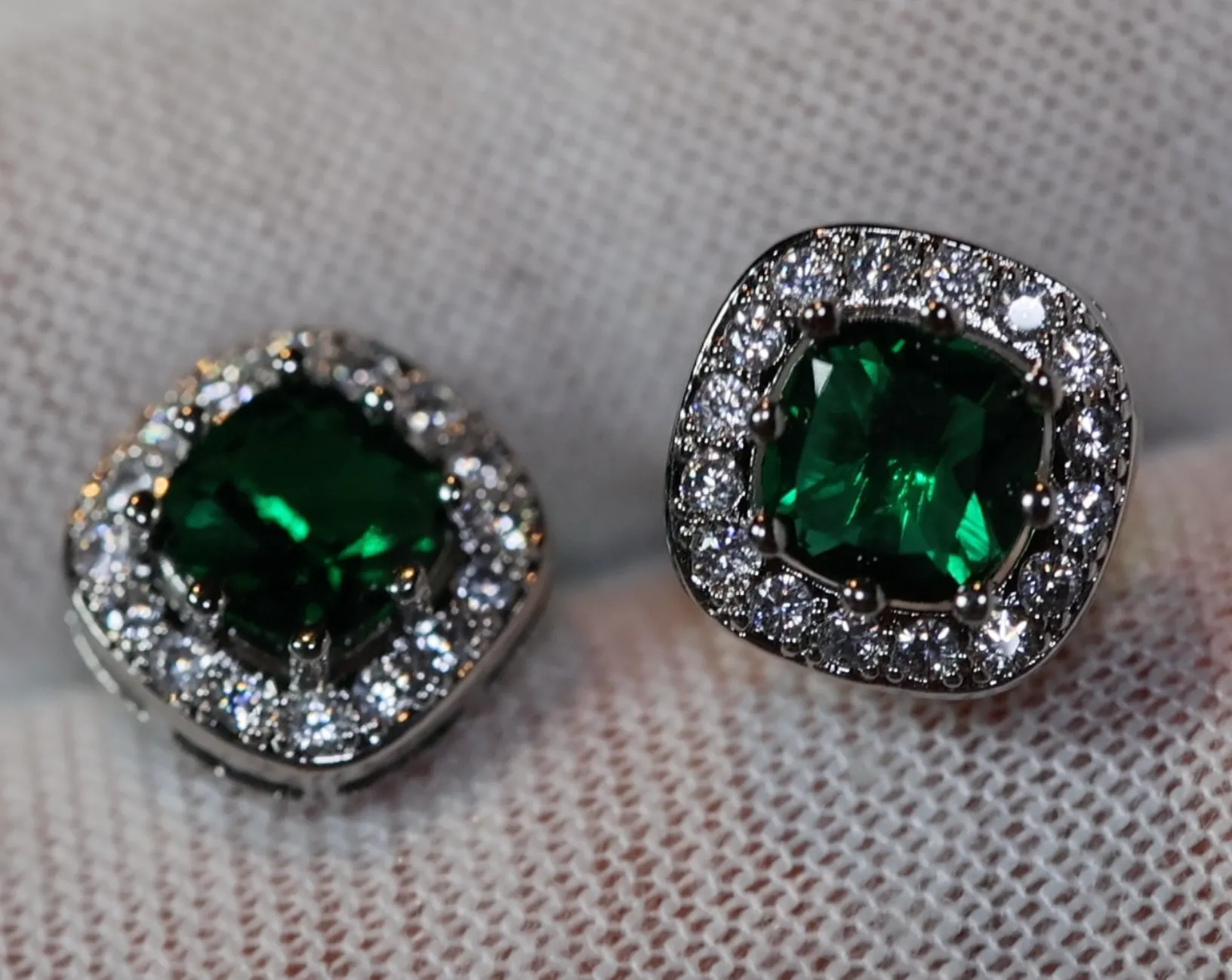 Green diamond ear studs