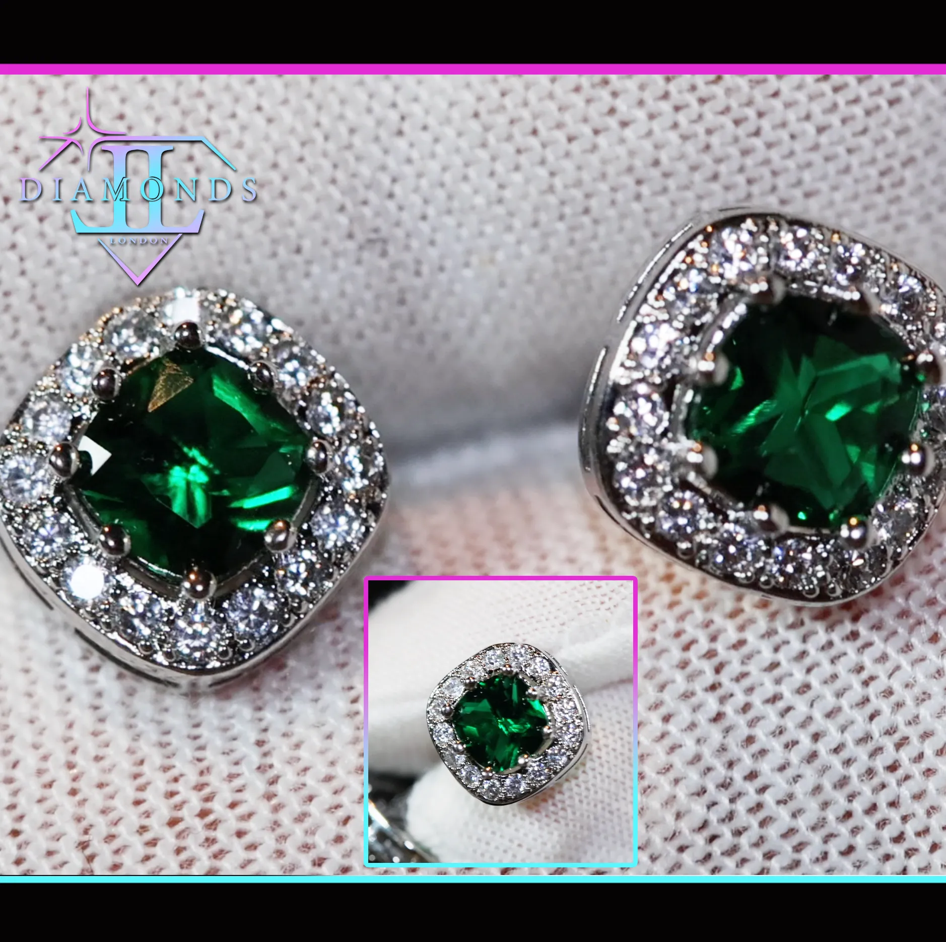 Green diamond ear studs