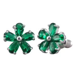 Green Flower Earrings (Silver, Stud)