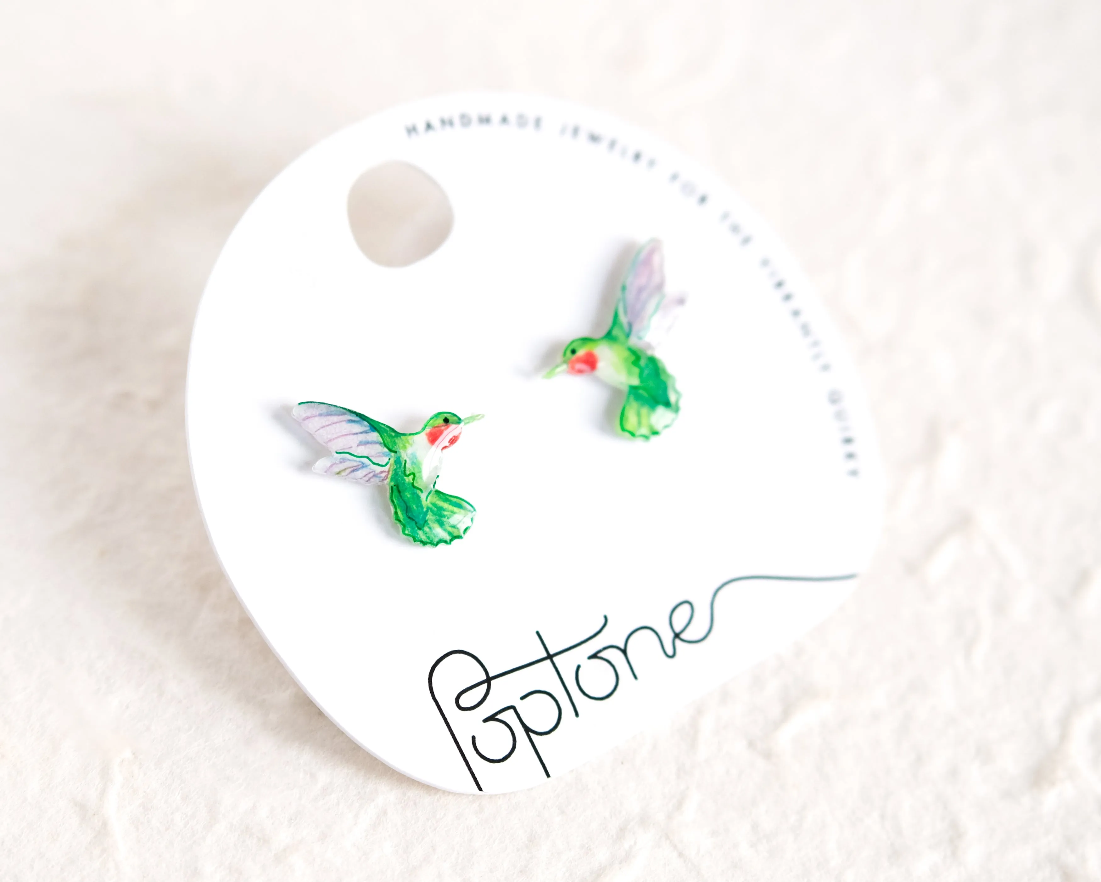 Green Ruby-throated Hummingbird Handmade Stud Earrings
