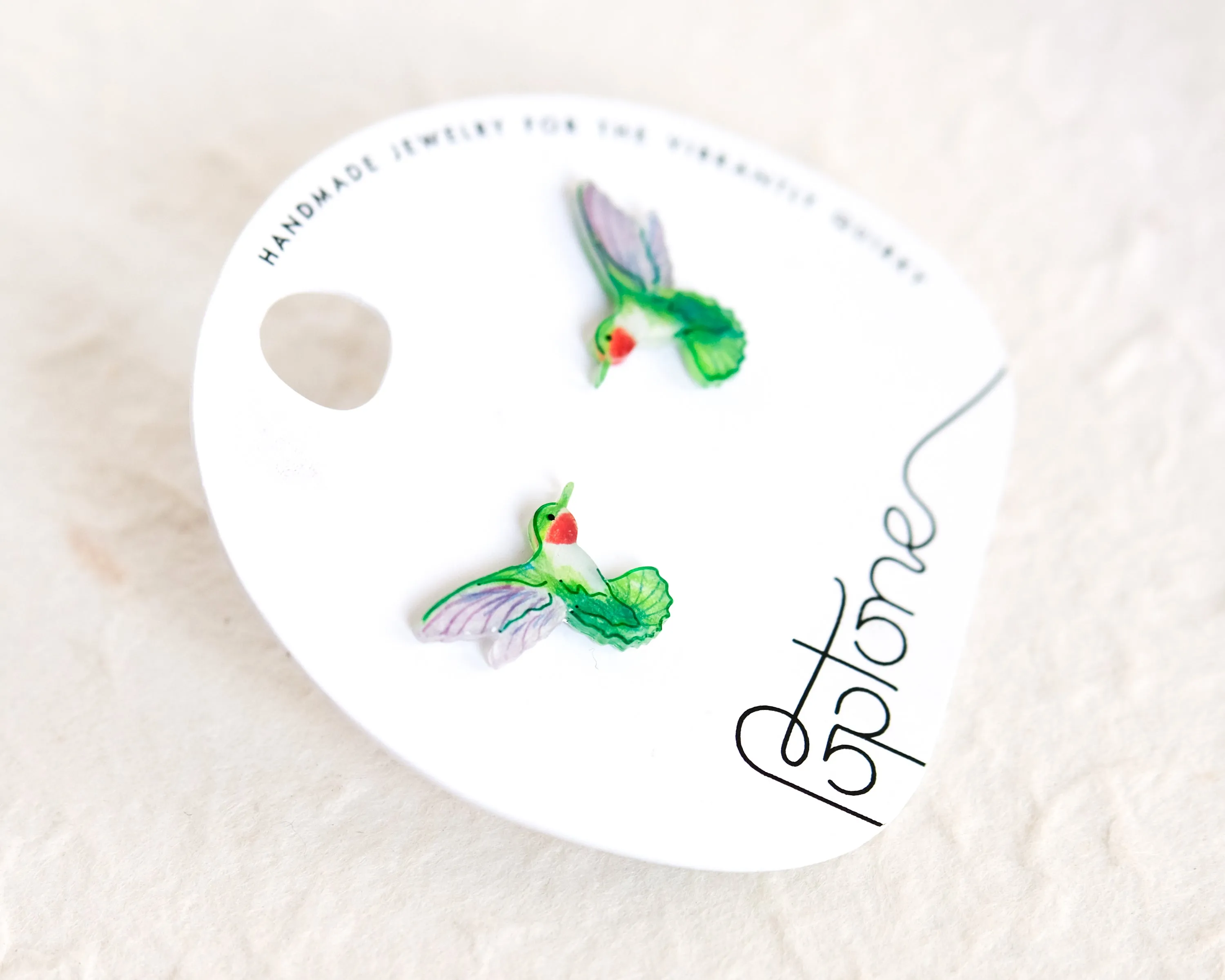 Green Ruby-throated Hummingbird Handmade Stud Earrings