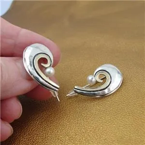 Hadar Designers 9k Yellow Gold 925 Silver White Pearl Earrings Handmade Art(MS)y