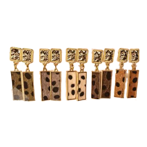Hair on Hide Leopard Print Stick Earrings