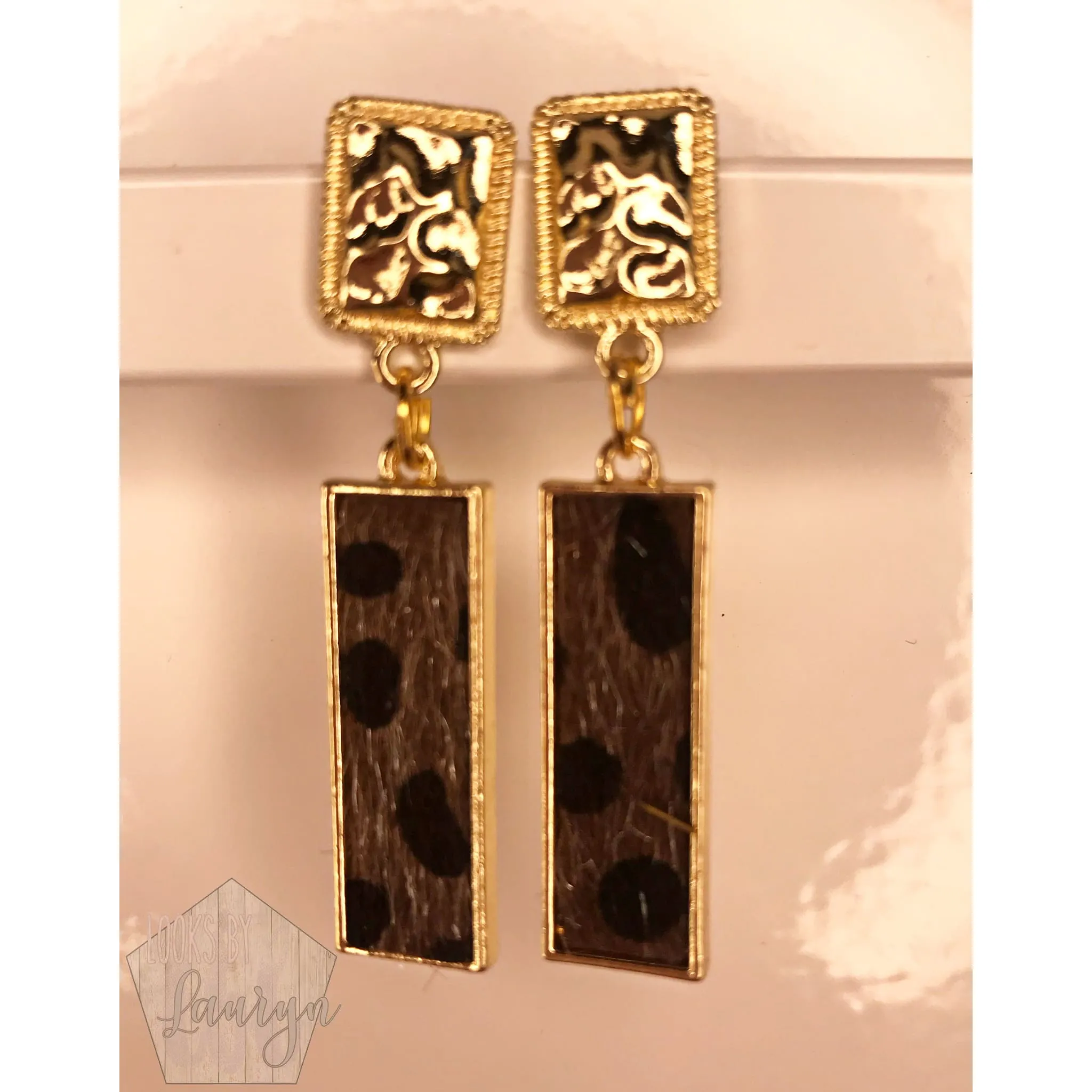 Hair on Hide Leopard Print Stick Earrings