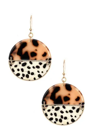 Half Tortoise Animal Print Dangle Earring