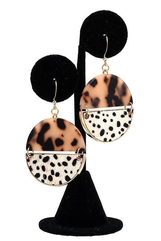 Half Tortoise Animal Print Dangle Earring