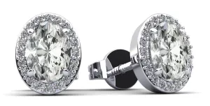 Halo Oval Diamond Stud Earrings with 1.38 ct. (2X0.60 ct. center diamonds)