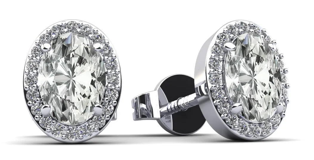 Halo Oval Diamond Stud Earrings with 1.38 ct. (2X0.60 ct. center diamonds)