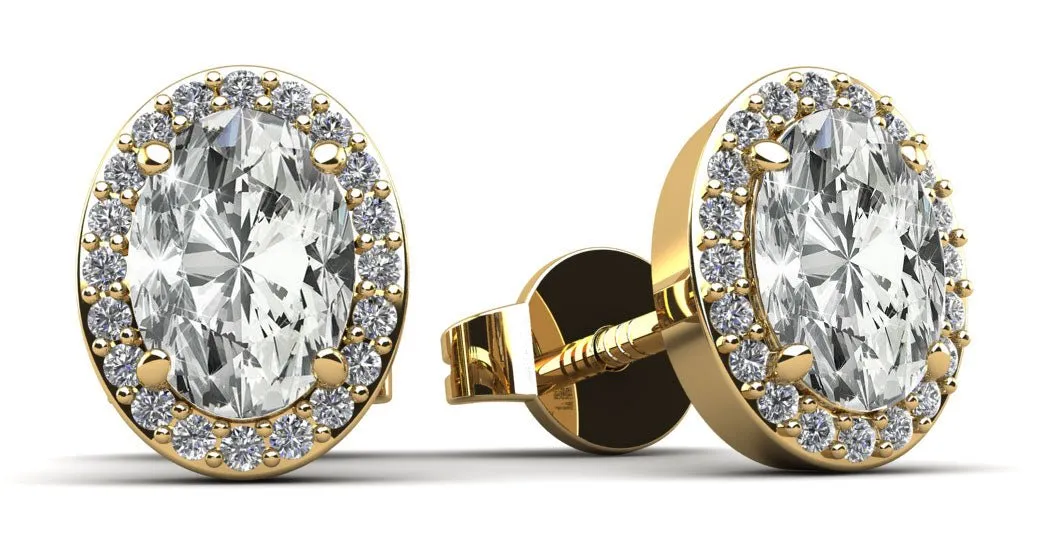 Halo Oval Diamond Stud Earrings with 1.38 ct. (2X0.60 ct. center diamonds)
