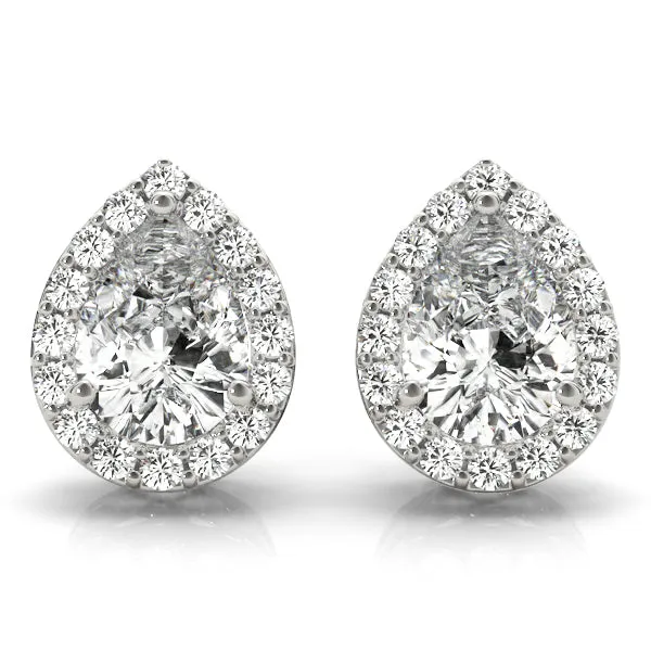 Halo Pear Platinum Moissanite Basket Stud Earrings