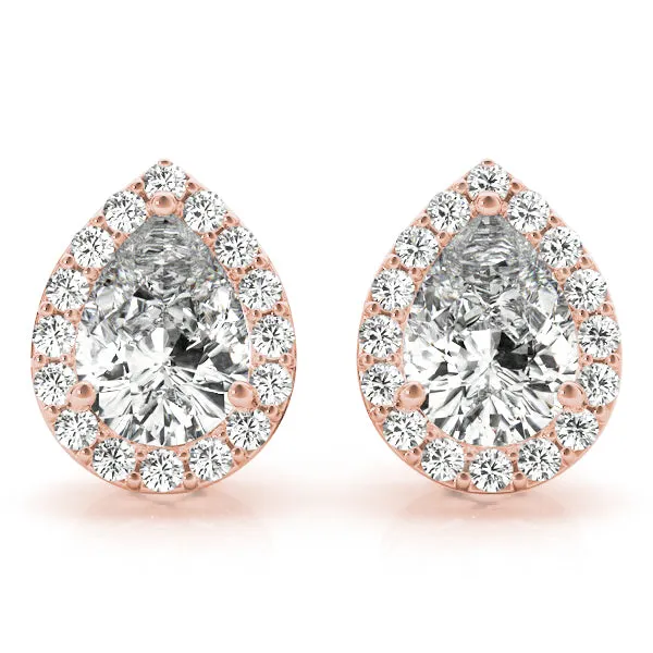 Halo Pear Platinum Moissanite Basket Stud Earrings