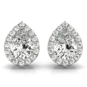 Halo Pear Platinum Moissanite Basket Stud Earrings