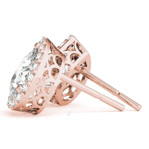 Halo Pear Platinum Moissanite Basket Stud Earrings