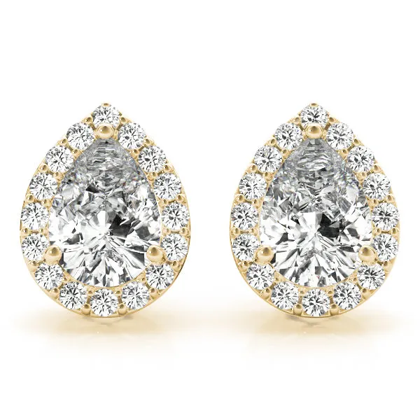 Halo Pear Platinum Moissanite Basket Stud Earrings