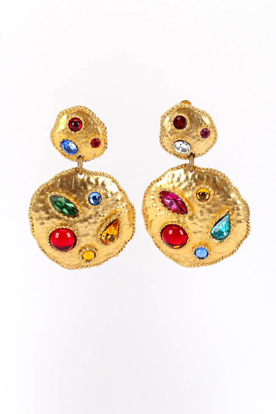 Hammered Disc Gem Earrings