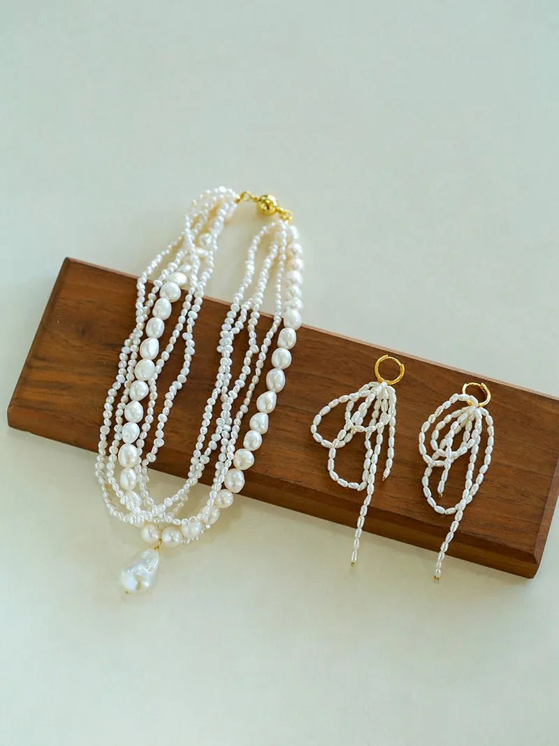 Hand-woven Rice Pearl Drop Earrings