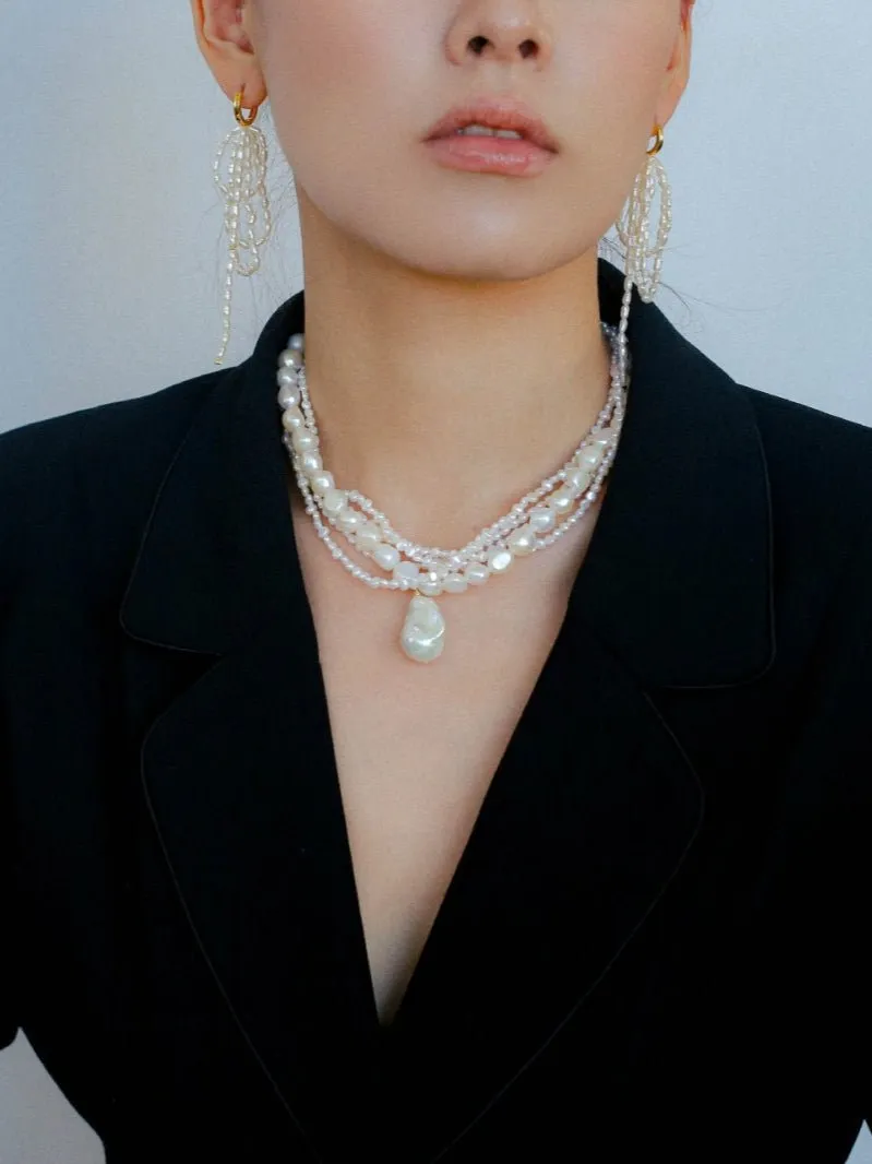 Hand-woven Rice Pearl Drop Earrings