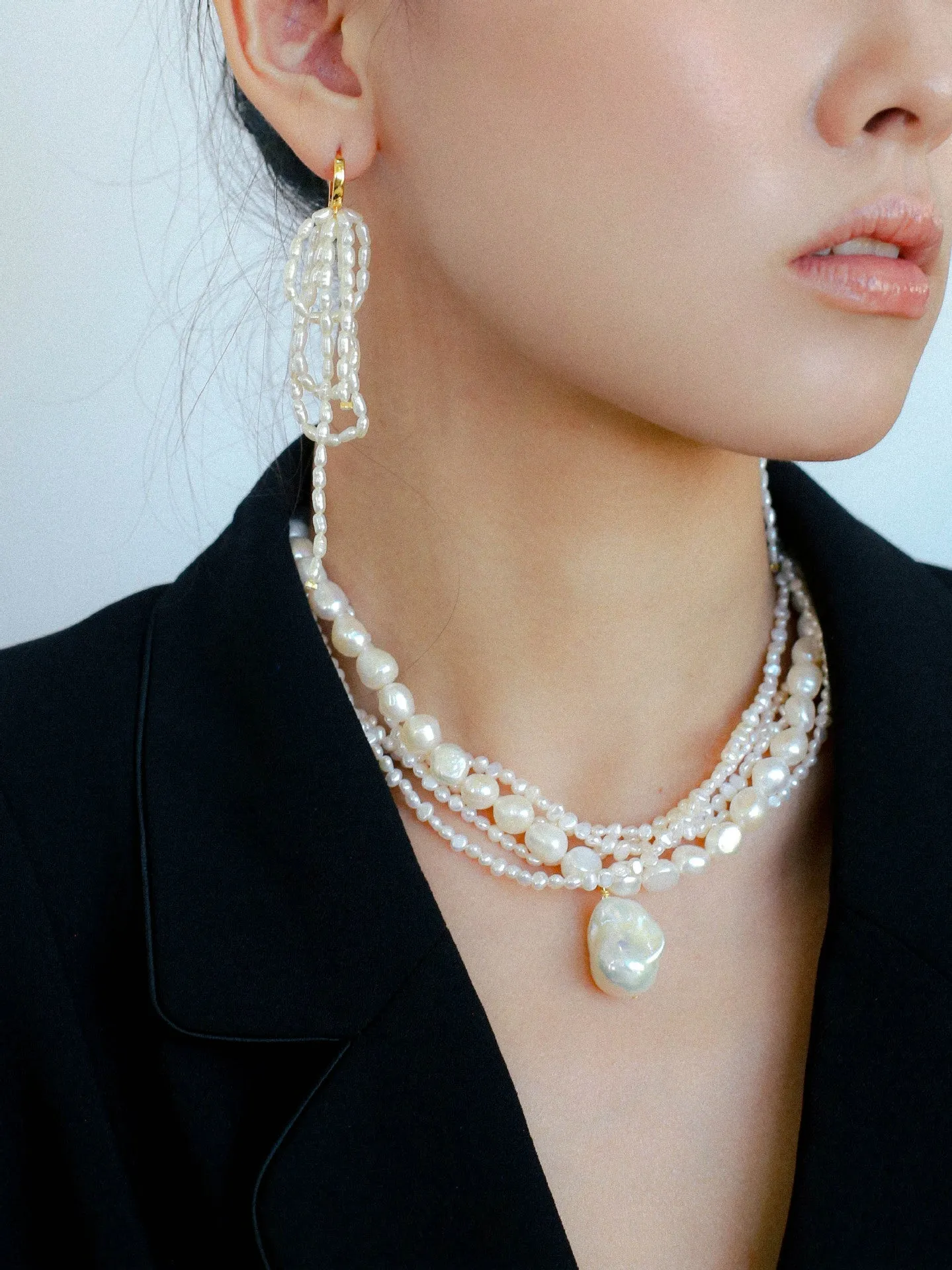 Hand-woven Rice Pearl Drop Earrings