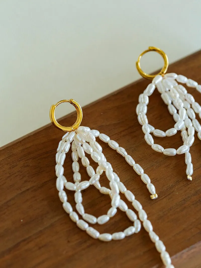Hand-woven Rice Pearl Drop Earrings
