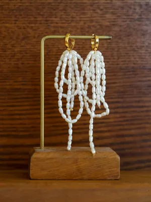 Hand-woven Rice Pearl Drop Earrings