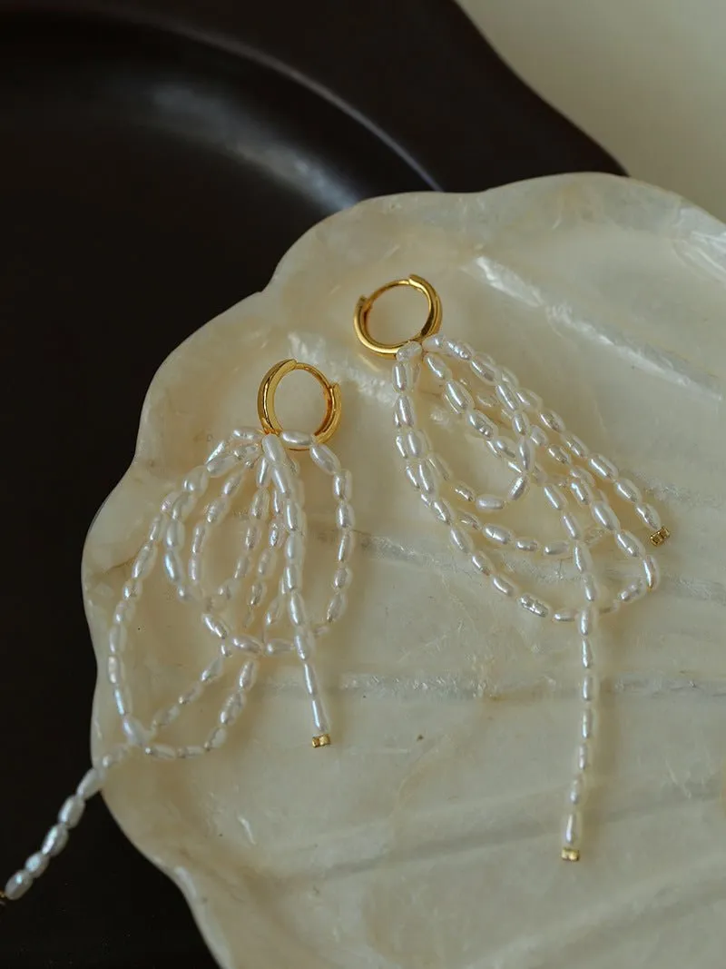Hand-woven Rice Pearl Drop Earrings