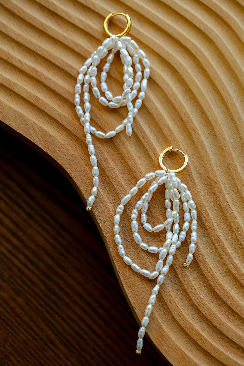 Hand-woven Rice Pearl Drop Earrings